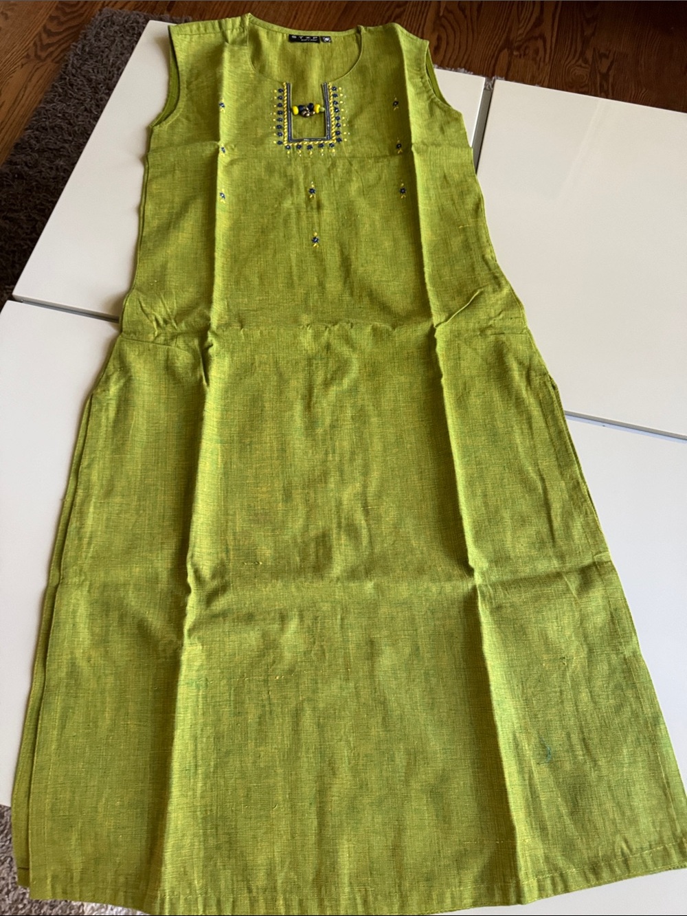 Women Lime Green Embellished Sleeveless Ethnic Kurta( Final Sale)